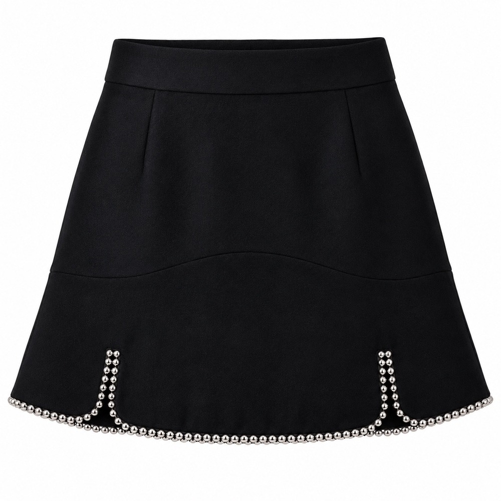 Alexander Wang Mini Skirt Women 4 Black Virgin Wool Ball Chain Studded Punk